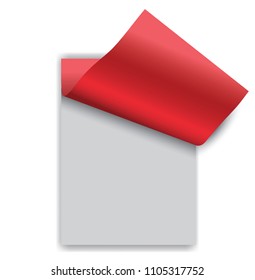 red sheet of paper with a wrapped corner and shadows. Paper for text. Banner advertising sales.