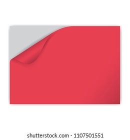 red sheet of paper with a wrapped corner and shadows. Paper for text. Banner advertising sales.