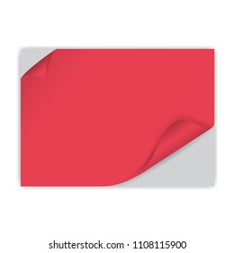red sheet of paper with a wrapped corner and shadows. Paper for text. Banner advertising sales.