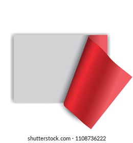red sheet of paper with a wrapped corner and shadows. Paper for text. Banner advertising sales.