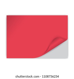 red sheet of paper with a wrapped corner and shadows. Paper for text. Banner advertising sales.