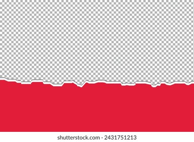 Red sheet of torn paper on transparent background. Vector illustration. Eps file 700.