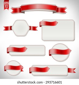 red sheets for the text with seams. solated On White Background. Vector Illustration.