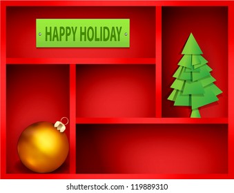 red shelf with Christmas and New Year elements
