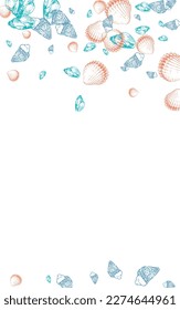 Red Shellfish Background White Vector. Oyster Decoration Texture. Cute Design. Blue Clam Drawn Pattern.