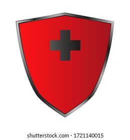 
red shield with a black cross on a white background