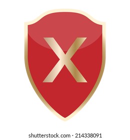 Red shield with cancel icon. Vector