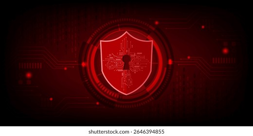 A Red shield with circuit background, digital security glowing technology protection futuristic concept, This content was created using vector drawing tools and software, not generated by AI