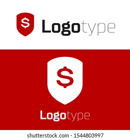 Red Shield and dollar icon isolated on white background. Security shield protection. Money security concept. Logo design template element. Vector Illustration