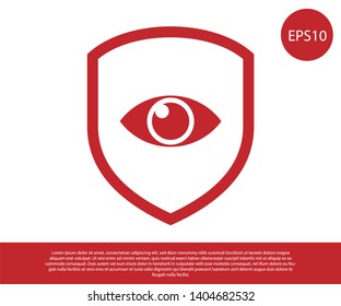 Red Shield and eye icon isolated on white background. Security, safety, protection, privacy concept. Vector Illustration