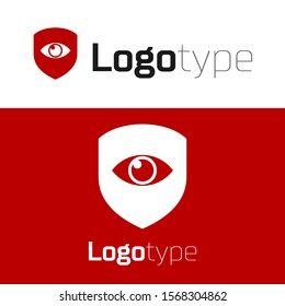 Red Shield and eye icon isolated on white background. Security, safety, protection, privacy concept. Logo design template element. Vector Illustration