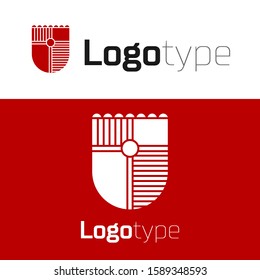 Red Shield for game icon isolated on white background. Logo design template element. Vector Illustration