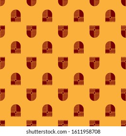 Red Shield for game icon isolated seamless pattern on brown background.  Vector Illustration