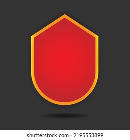 A red shield with a gold border. The concept of protection, security, safety. A presentation board, a banner. Vector illustration.