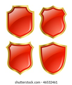red shield with golden border; design set with various shapes