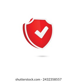 Red shield icon design with checked sign for approval. Vector illustration.