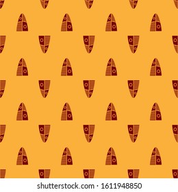 Red Shield icon isolated seamless pattern on brown background. Guard sign. Security, safety, protection, privacy concept.  Vector Illustration