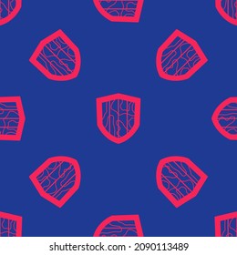 Icono Escudo Rojo aislado con un patrón sin fisuras en fondo azul. Signo de guardia. Seguridad, seguridad, protección, concepto de privacidad.  Vector