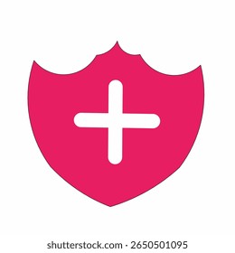 rotes Schild-Symbol mit einem weißen Pluszeichen in der Mitte, Gesundheitsmaskottchen