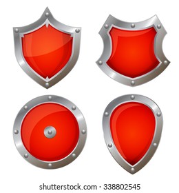 Red shield icons of different shapes