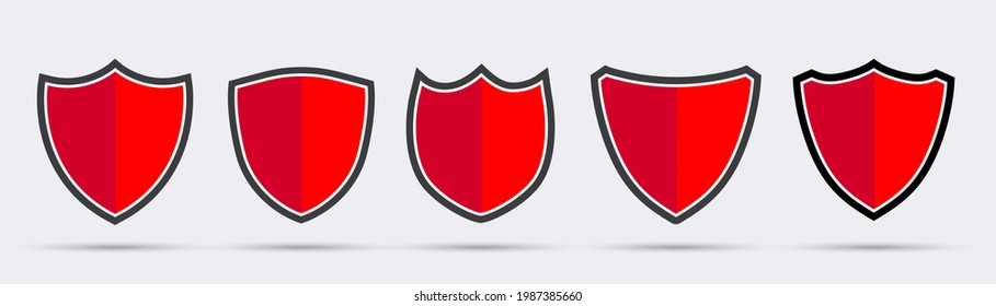 Iconos del escudo rojo. Conjunto de vectores. Ilustración plana.