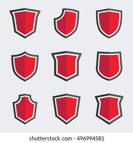 Red Shield Icons. Vector Set. Flat Illustration.