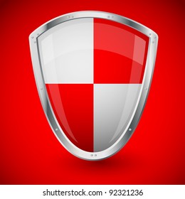 Red shield on red background - financial security
