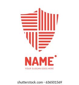 Red shield on white background. Vector logo design. Business concept icon.
