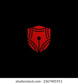 red Shield and pen logo combination vector icon