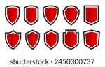Red shield protection sign set on white background