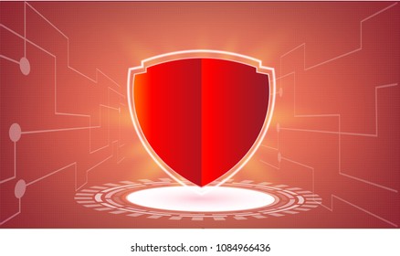Red shield with security lock concept and futuristic electronic technology background, vector illustration