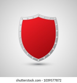 Red shield sign, label, icon. Vector illustration