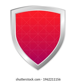 Red shield with silver frame protection and defence concept icon. Flat design armor symbol vector illustration.