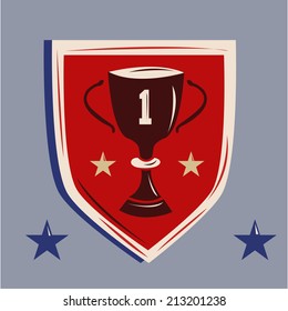 a red shield with some stars and a trophy