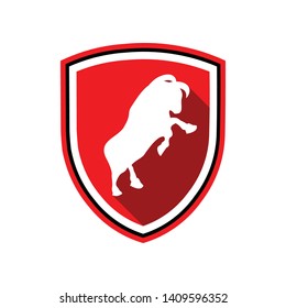 Red Shield Standing Bull Badge Symbol Design