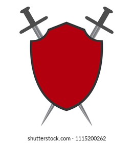 Red shield and two crossed rapiers. Vector illustration.
