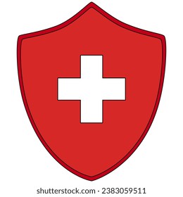 red shield with white cross, protection medical sign, healthcare and medical, insurance shield