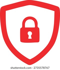 Red Shield with a White Padlock Symbol on a White Background