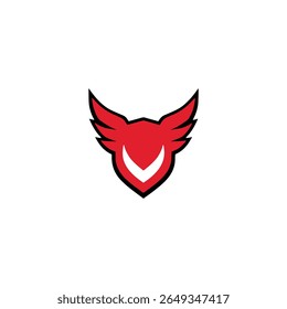 red shield with wing protection security app logo vector illustration template design