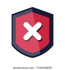 red shield with x mark icon, notice of refusal, on white background vector illustration design