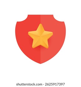 Red shield with yellow star icon for security and safety. Icon design. Vector illustration