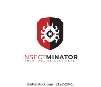 red shiled with image of insect inside	