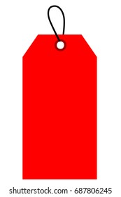 Red Shining Blank Tag, Isolated on White