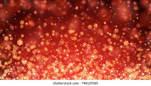 Rojo brillante fondo de invierno con copos de nieve. Ilustración vectorial.