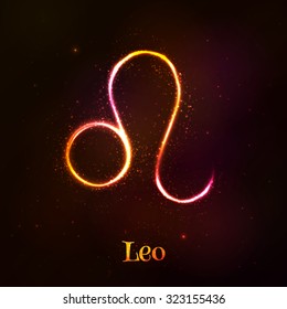 Red shining cosmic neon Leo zodiac vector symbol