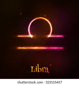 Red shining cosmic neon Libra zodiac vector symbol
