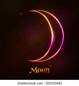 Red Shining Cosmic Neon Moon Vector Symbol