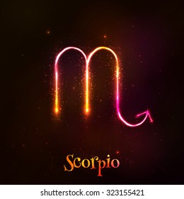 Red shining cosmic neon Scorpio zodiac vector symbol