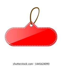 Red Shining Oval Blank Tag, Isolated on White

