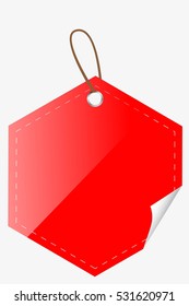 Red Shining Tag Hexagon with Curl Effect isolated on white
